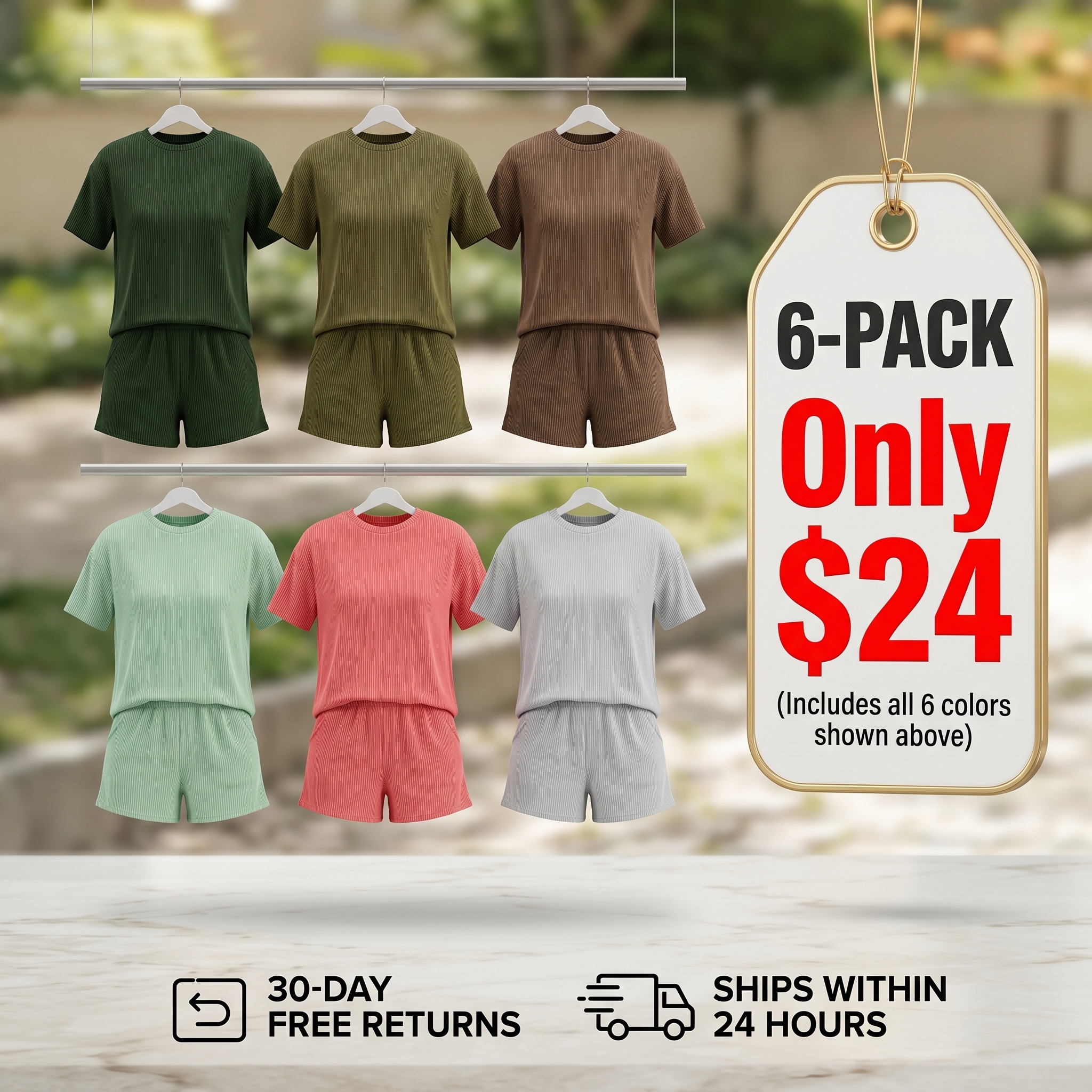 Women's Summer Ribbed Knit Loungewear Set