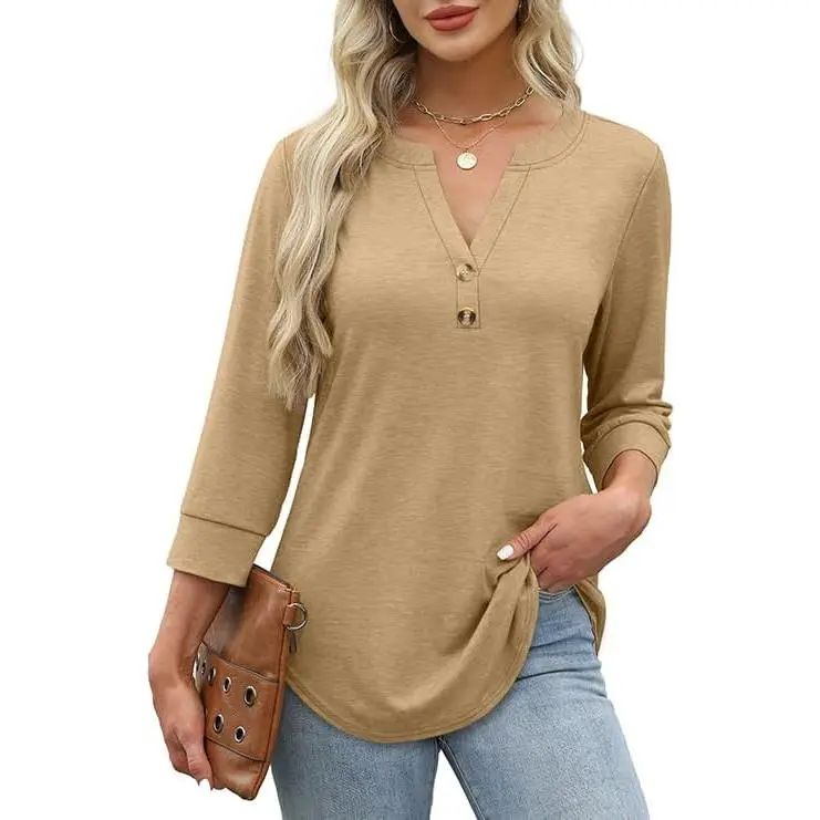 Womens Tops 3/4 Sleeve Heley Shirts for Women Summer Fashion 2026 Blouses Beach Vacation Clothes SpringStatements