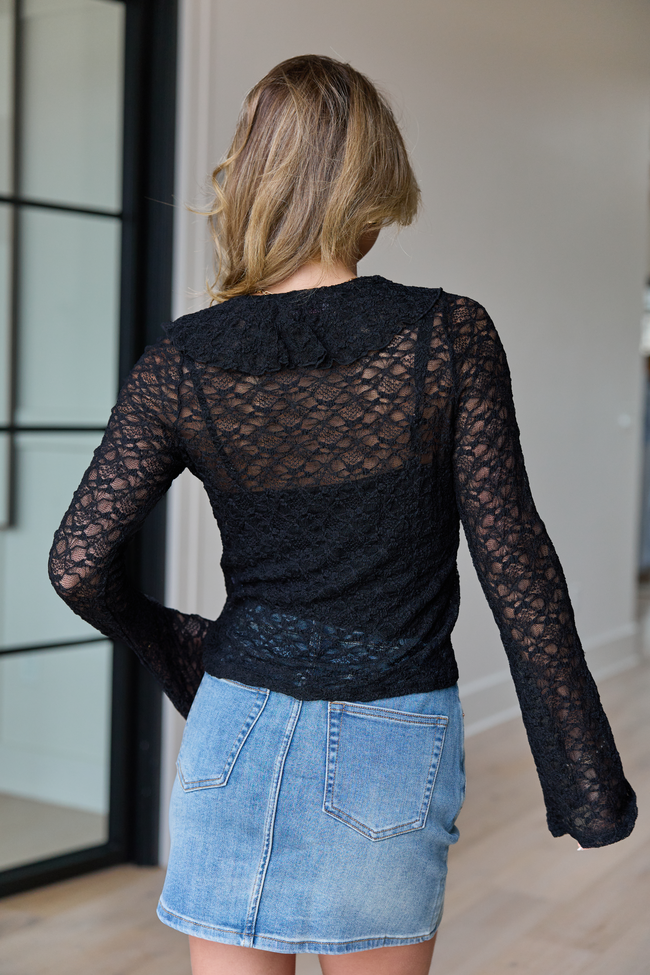 Gywneth Black Lace Mesh Cardigan Top
