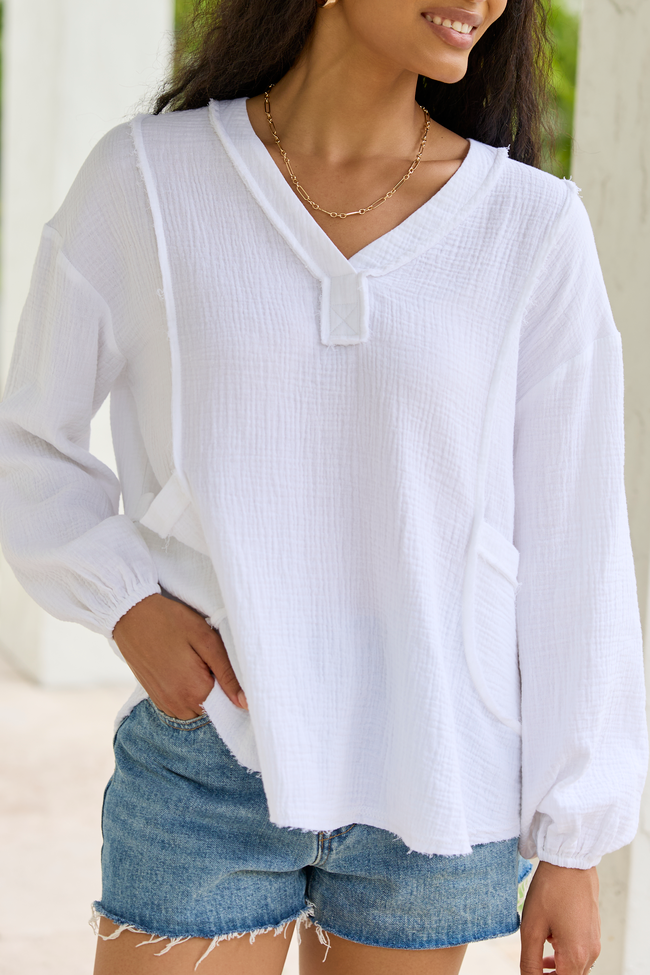 Jenna White Gauze V-Neck Tunic