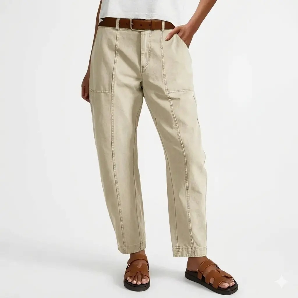 Women's Mid Waist Baby Barrel Fit Pants – Deep Pockets, High Stretch Casual Crop