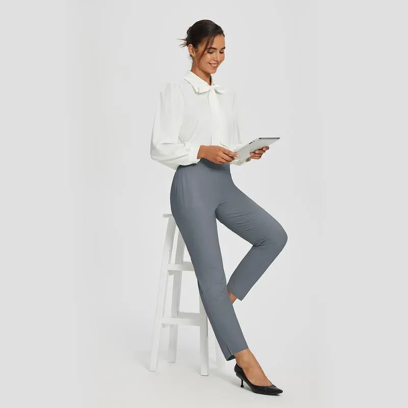 Women's Lightweight Breathable Soft  Ankle Pants Business Casual Summer Silky with Zipper Pockets Stretch Petite