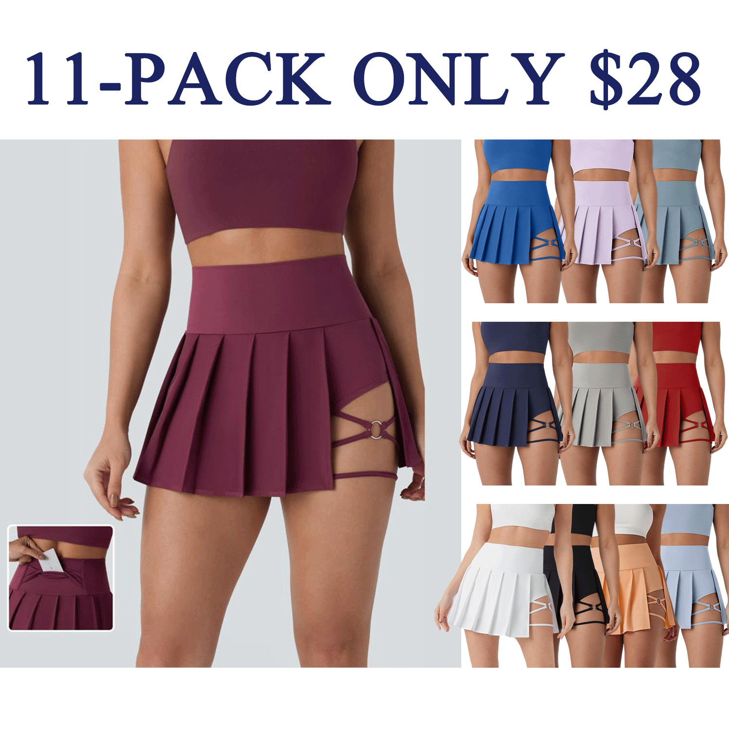 High-Waisted Pleated 2-in-1 Active Mini Skirt with Shorts