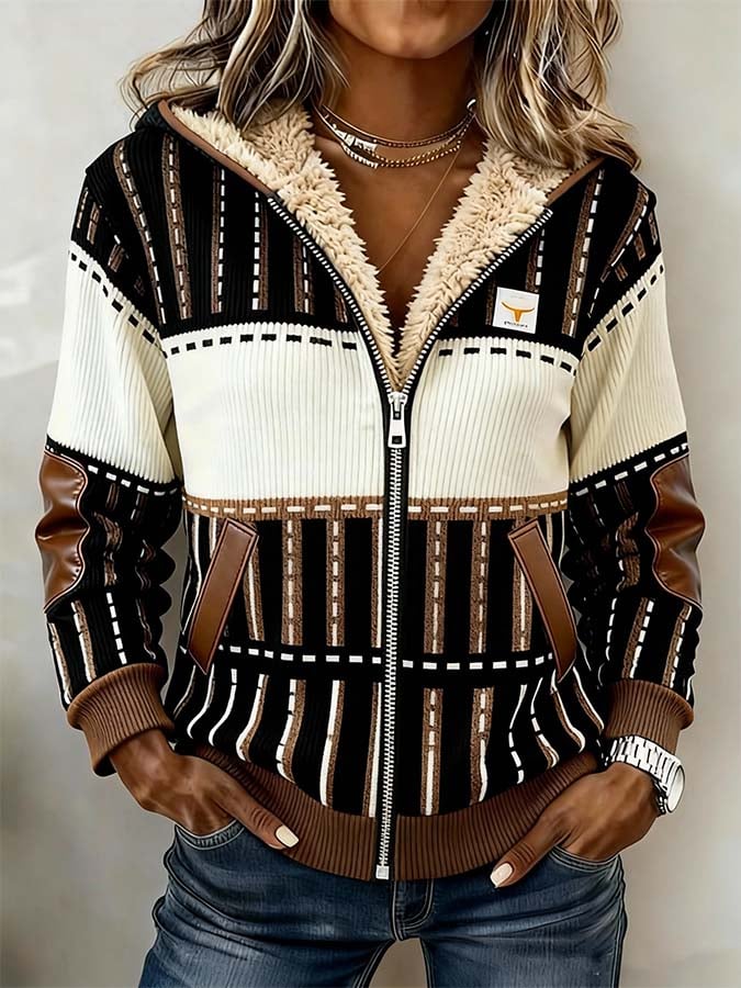 Women'S Casual Color-Blocked Patchwork Jacket