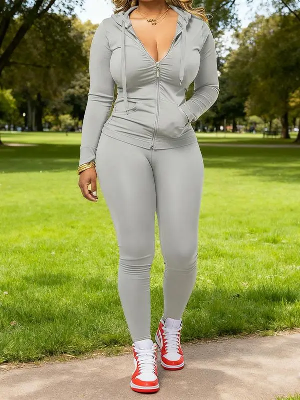 Women Casual Zip Up Hoodie & Fitness Yoga Jogger Set