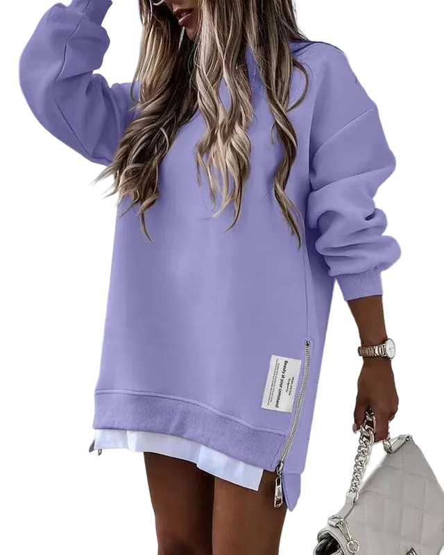 Women's pullover sweatshirt with slit casual dress