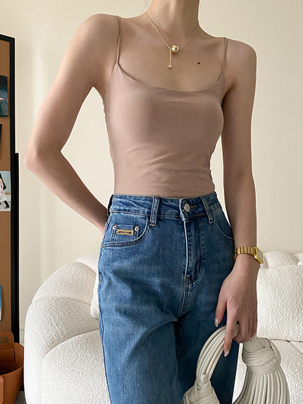 Adjustable Solid Color Skinny Spaghetti-Neck Vest Top
