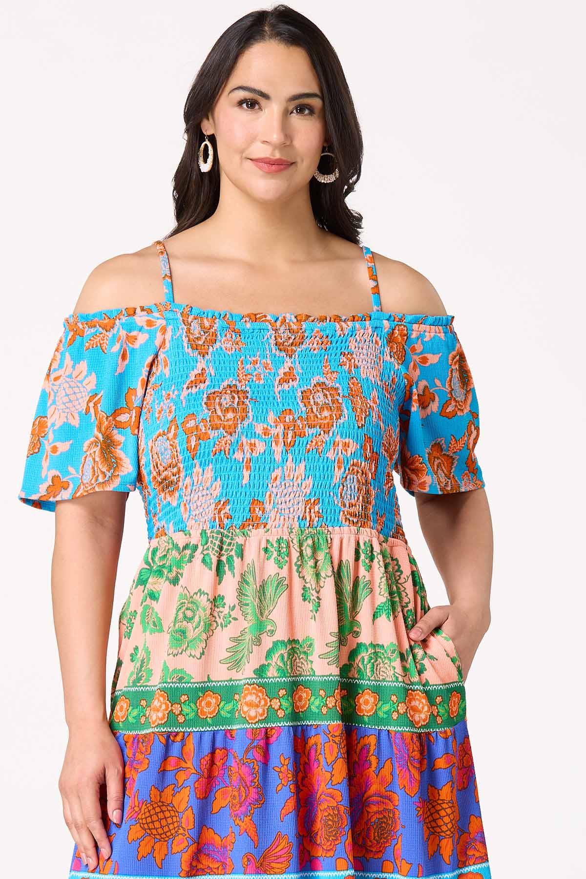 Plus Size Floral Color Block Maxi Dress