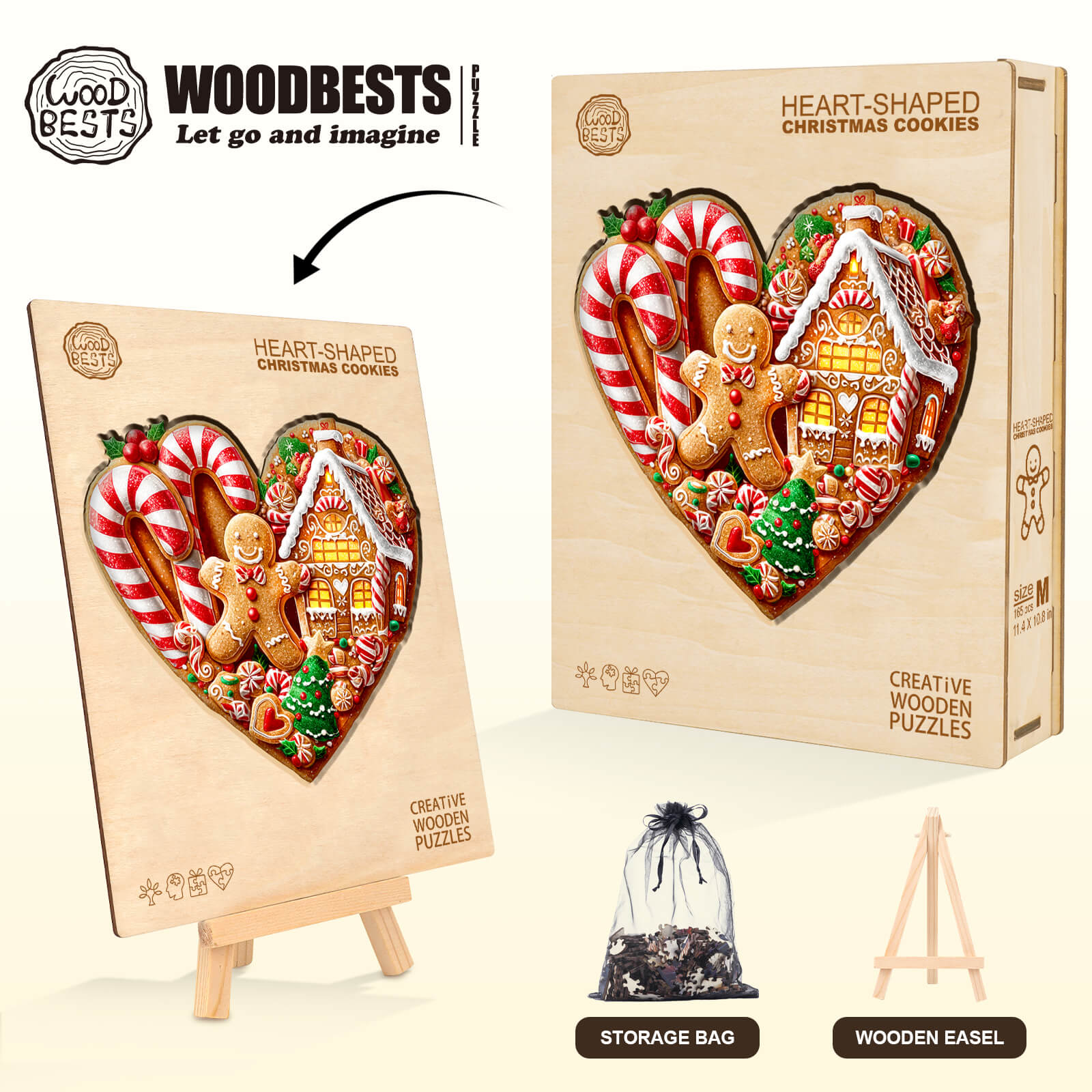 Heart-shaped Christmas cookies Wooden Jigsaw Puzzle