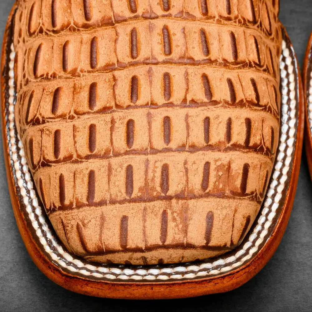 Matte Honey Caiman Hornback Leather Boots - Square Toe