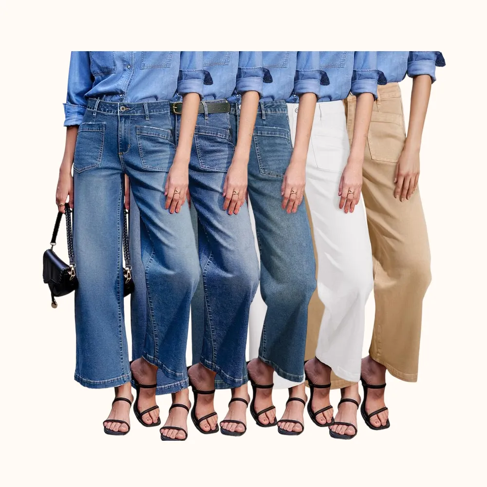 Women's Wide Leg Jeans High Waisted Stretchy Jeans Straight Leg Loose Fit Zimbaplatinum Ankle Denim Pants