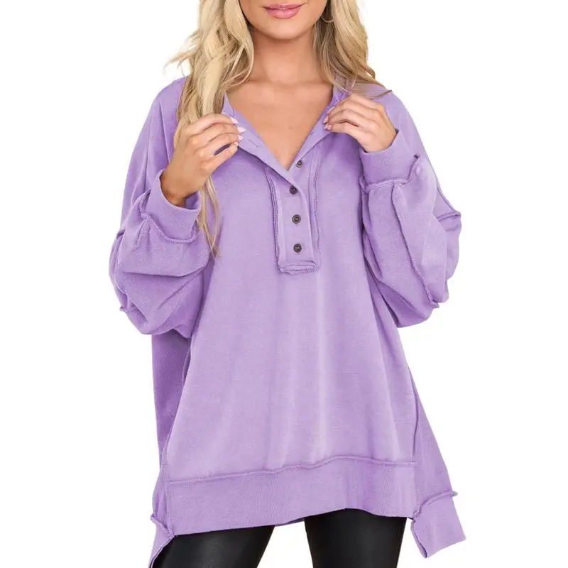 Women's Oversized Button Henley Sweatshirts