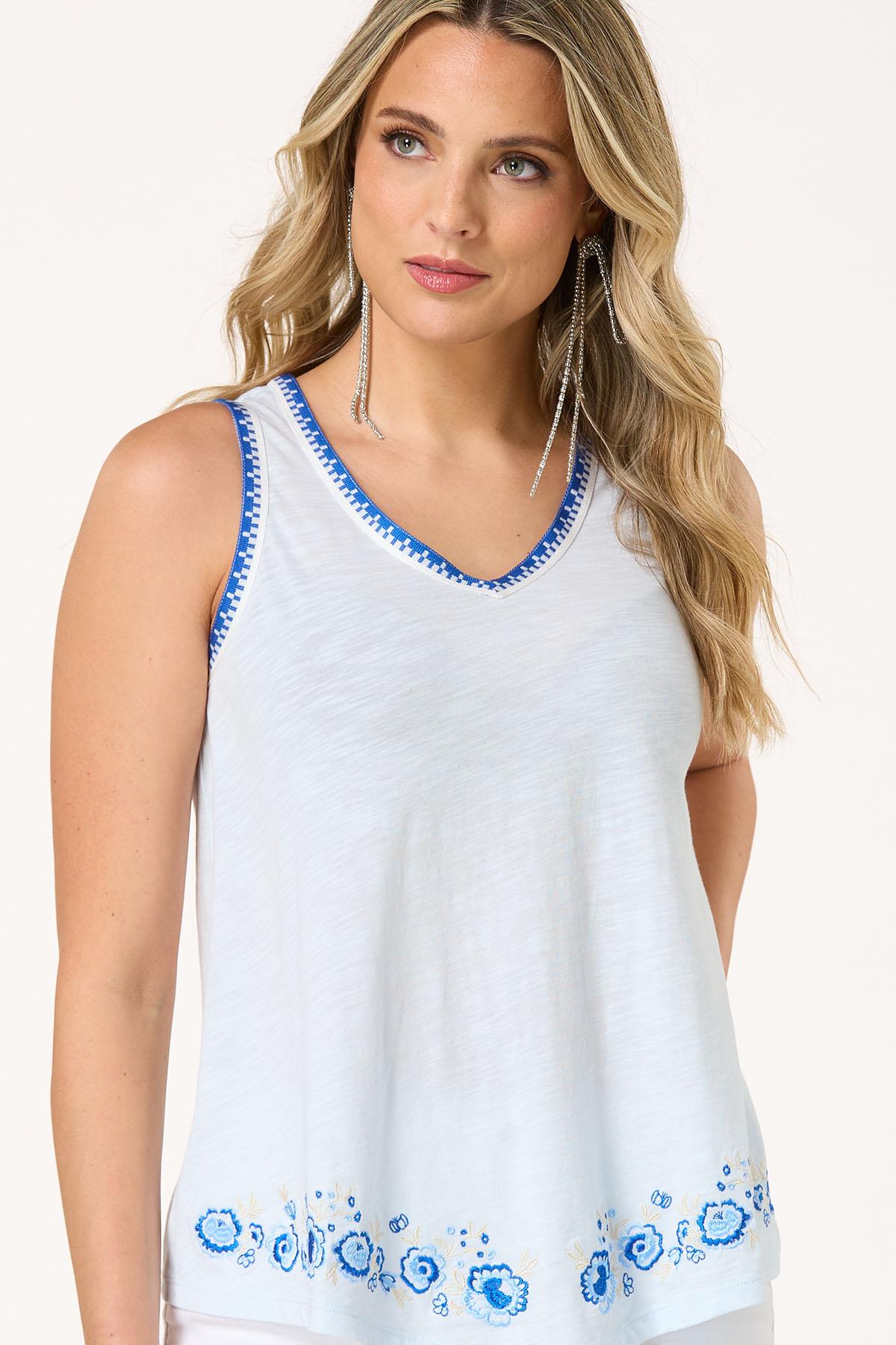 Embroidered Trim Tank