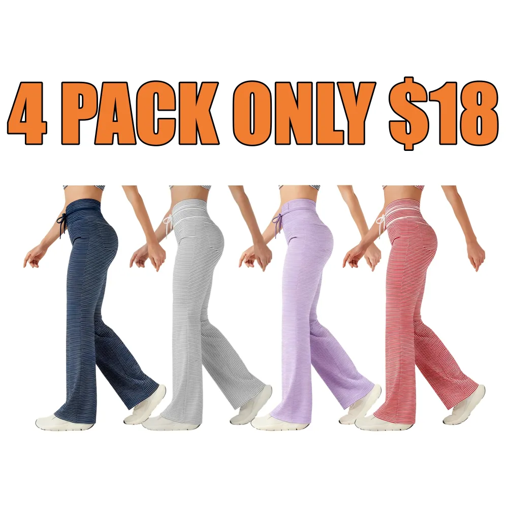 High Waisted Drawstring Stripe Flare Yoga Pants with Pockets