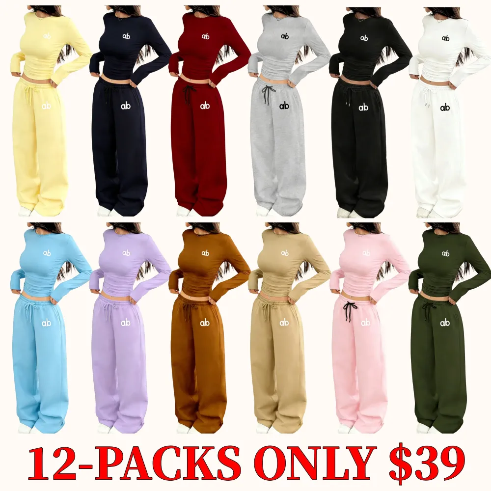 Women's two-piece set: a casual, loose-fitting long-sleeved top paired with straight-leg trousers.