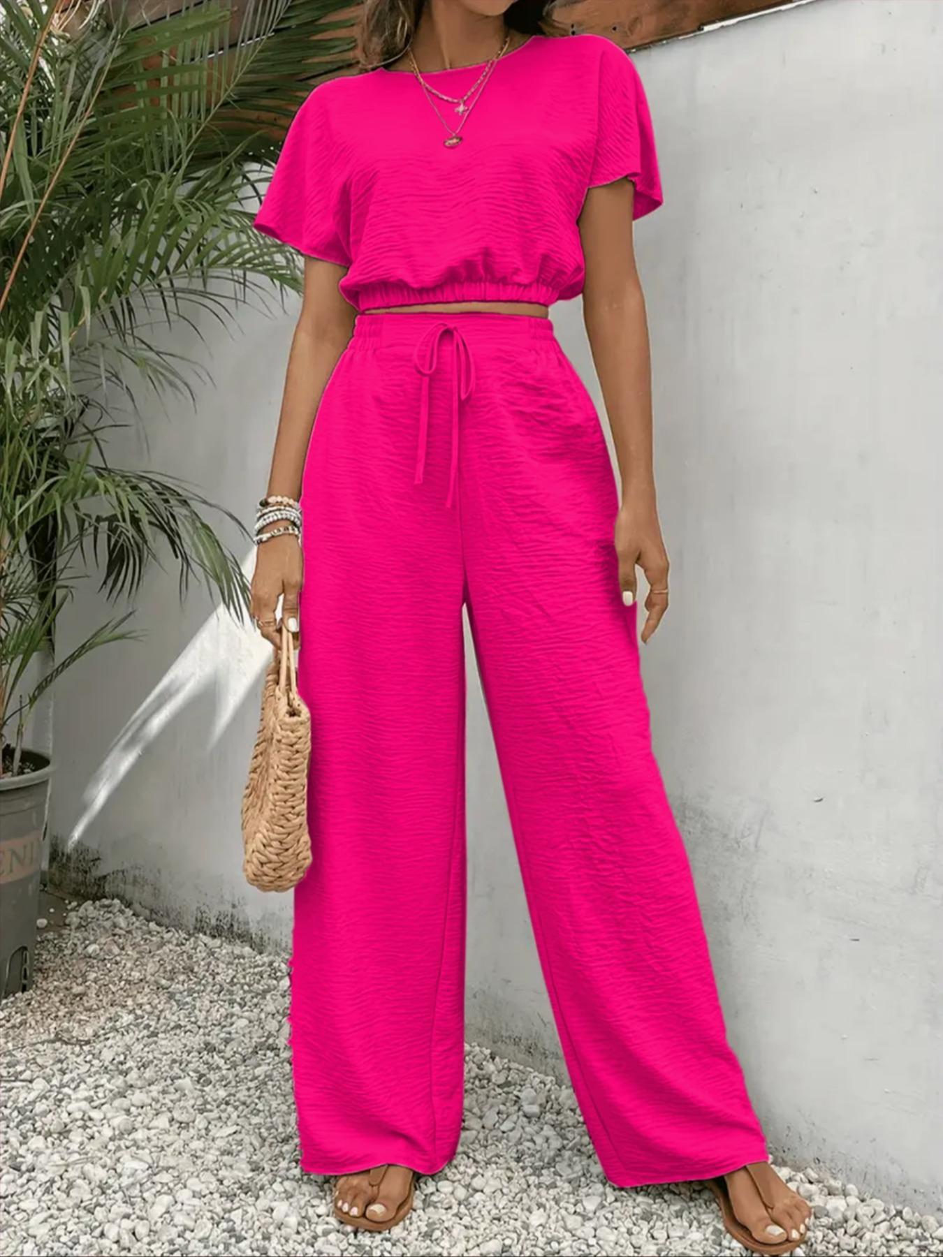 Women’s Casual Two-Piece Set – Fitted Top & Wide Leg Pants