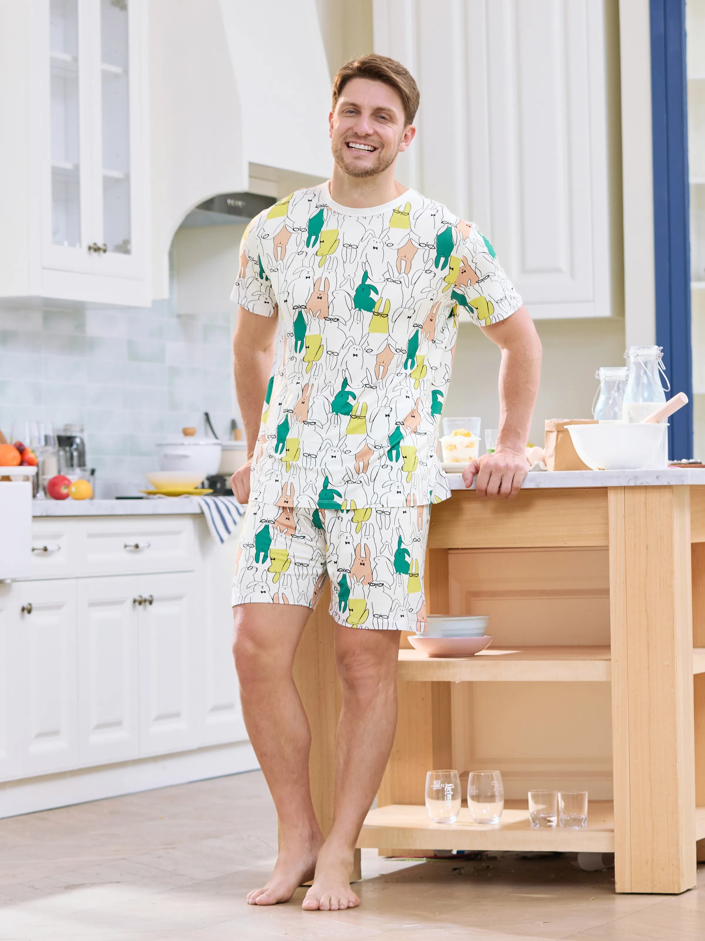 Bamboo Family Pajamas Rabbit Print Short-sleeve Matching Pajama Set (Snug-Fitting for Children) White