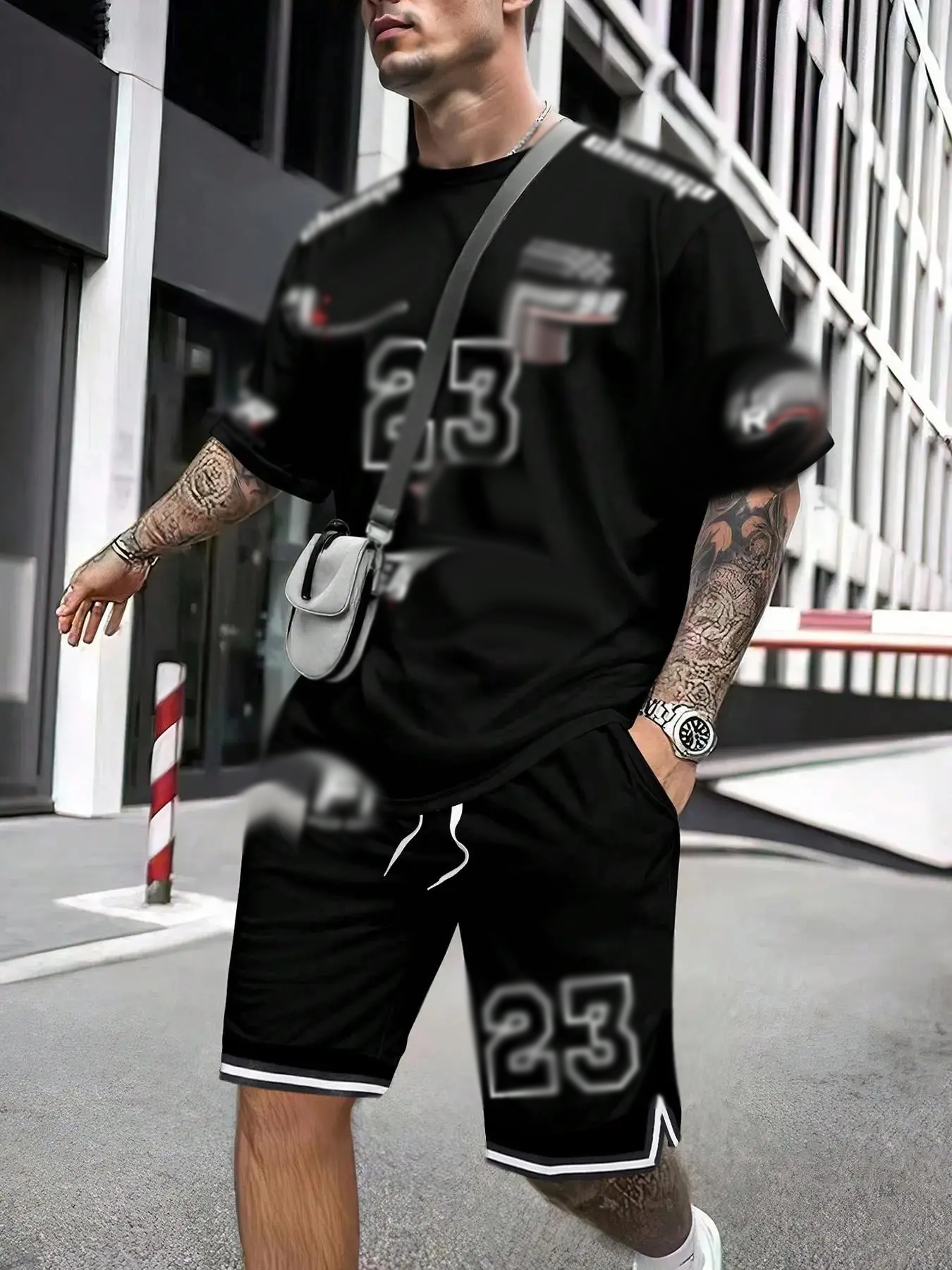 Two-Piece Set Men's Letter Print Short Sleeve T-shirt & Track Shorts Set