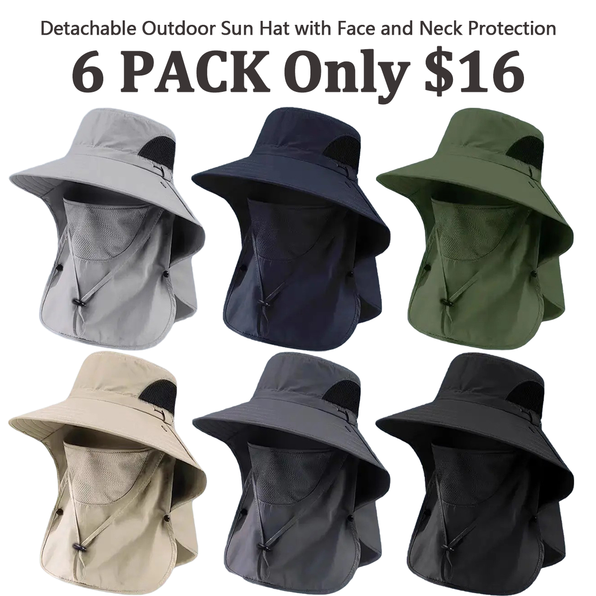 Sun Protection UPF 50+ Sombrero de pescador para primavera/verano con protector facial y de cuello desmontable - Gorro de sol para pesca