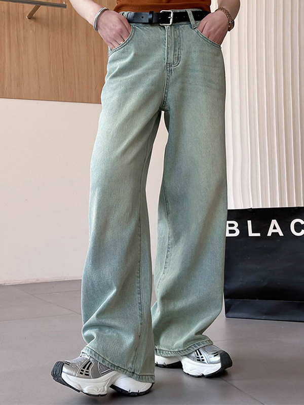 No Belt Pockets High Waisted Loose Jean Pants Bottoms