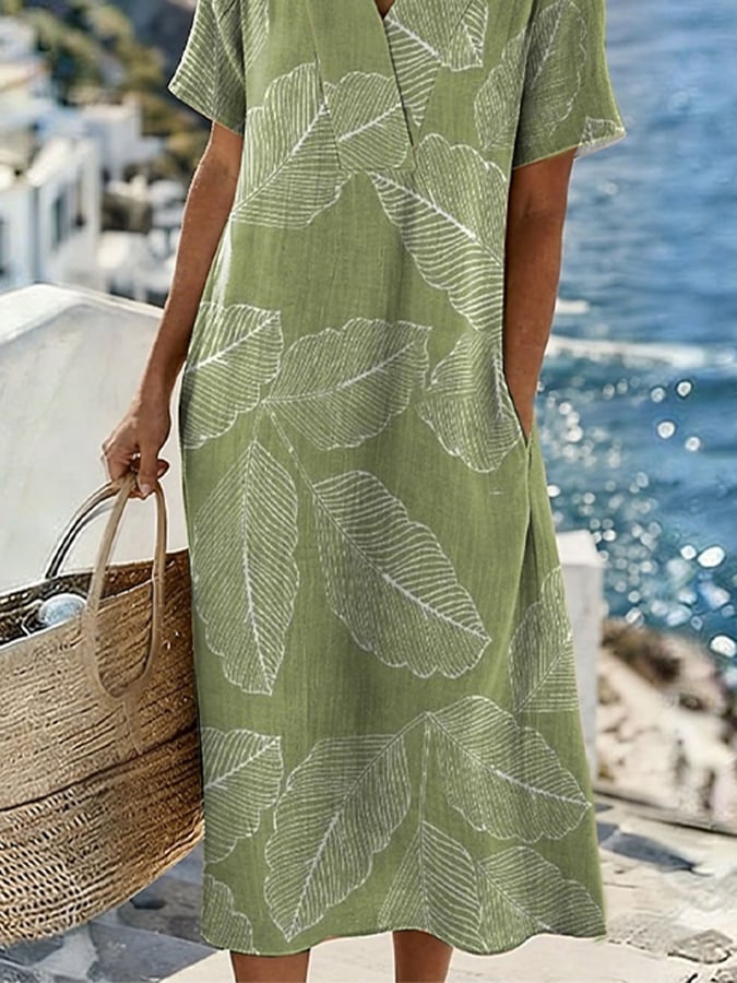 Women's Casual V-Neck Striped Loose Dress- Fast Shipping