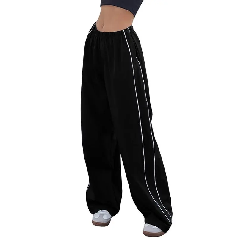 Women's Parachute Wideleg Baggy Pants Elastic Waist Casual Track Trousers