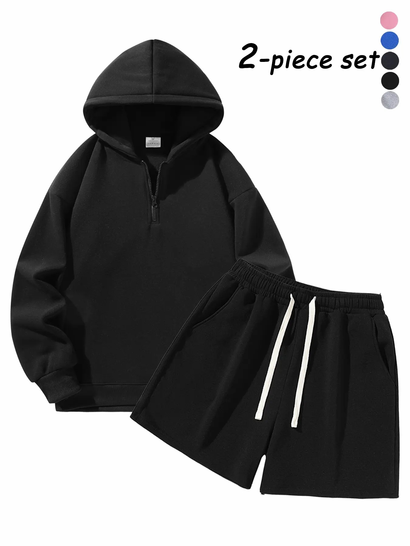 Men's Half-Zip Hoodie & Shorts 2-Piece Set - Casual Warm-Up Jogging Tracksuit