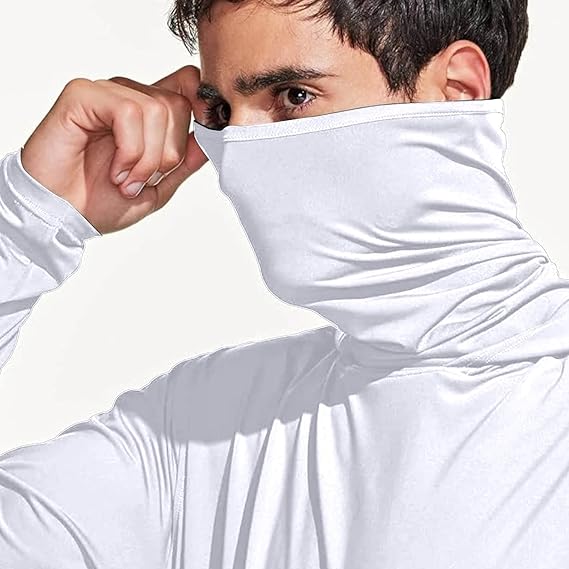 Long Sleeve Sun Shirt Men UPF 50+ Rash Guard Cooling Fishing Hoodies with Mask Casual Summer UV SPF Hiking Blouses