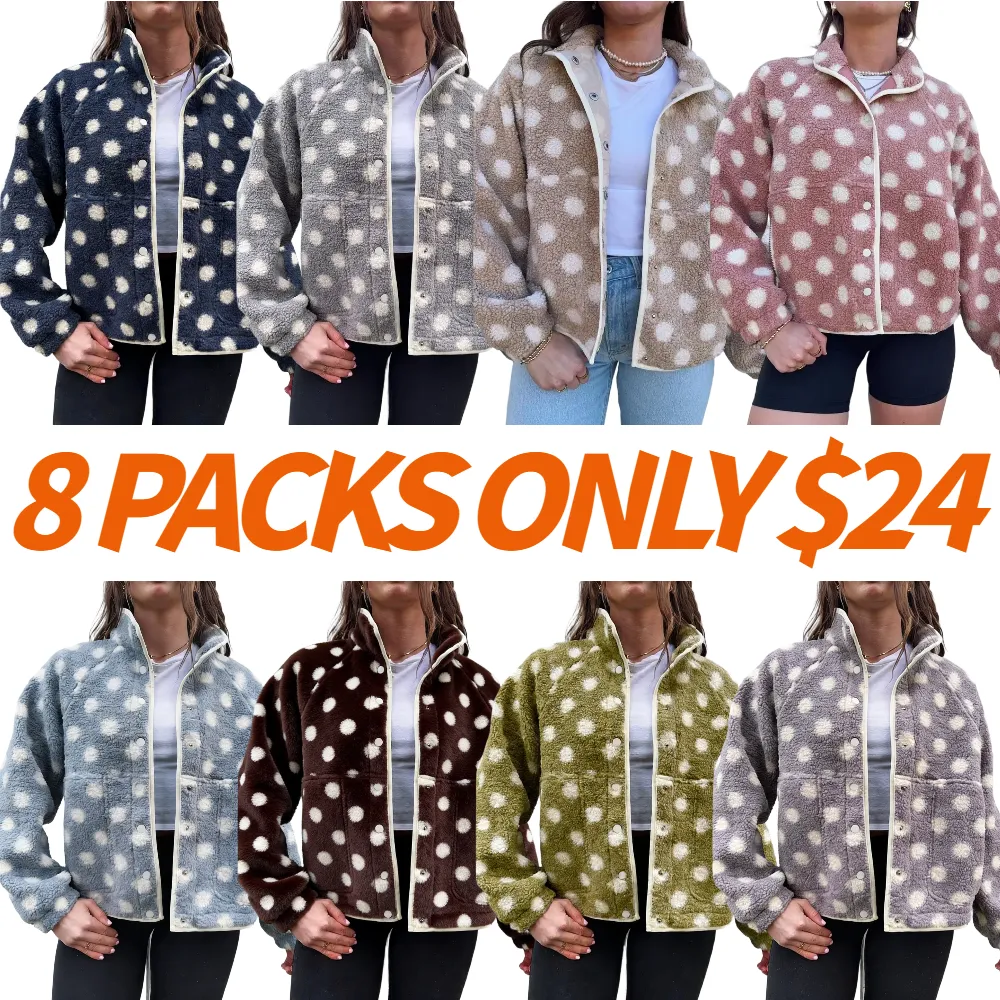 Womens Fall Winter Fleece Jacket Dot Pattern