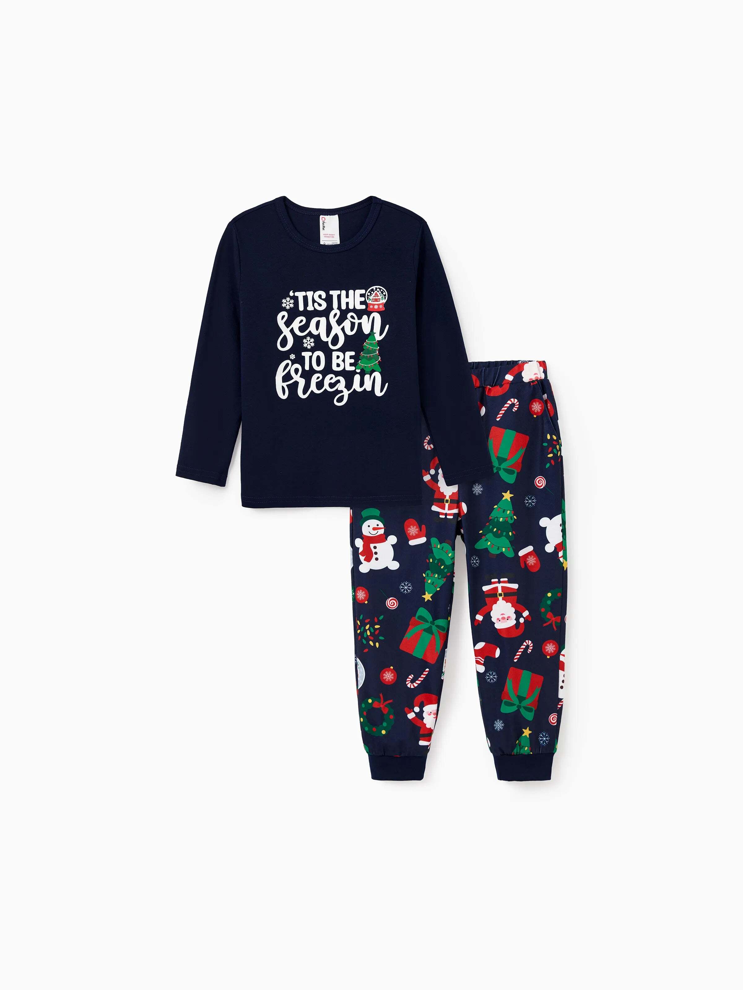 Christmas Matching Family Pajamas Set Glow In The Dark Santa Claus Dark Blue PJS with Christmas Socks Deep Blue