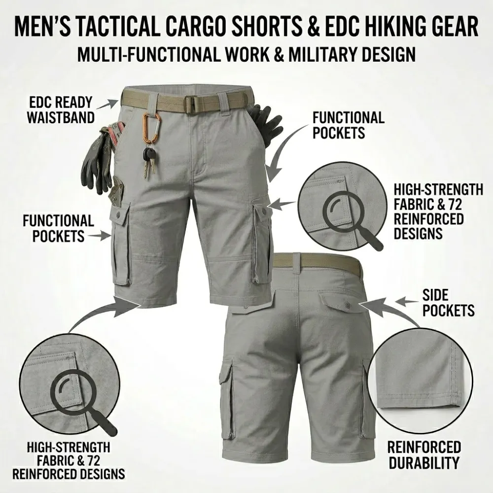 🥰LAST DAY 60% SALE 💥 Men Cargo Tactical Shorts & EDC Hiking Work Military Army Pants with 9 Pockets