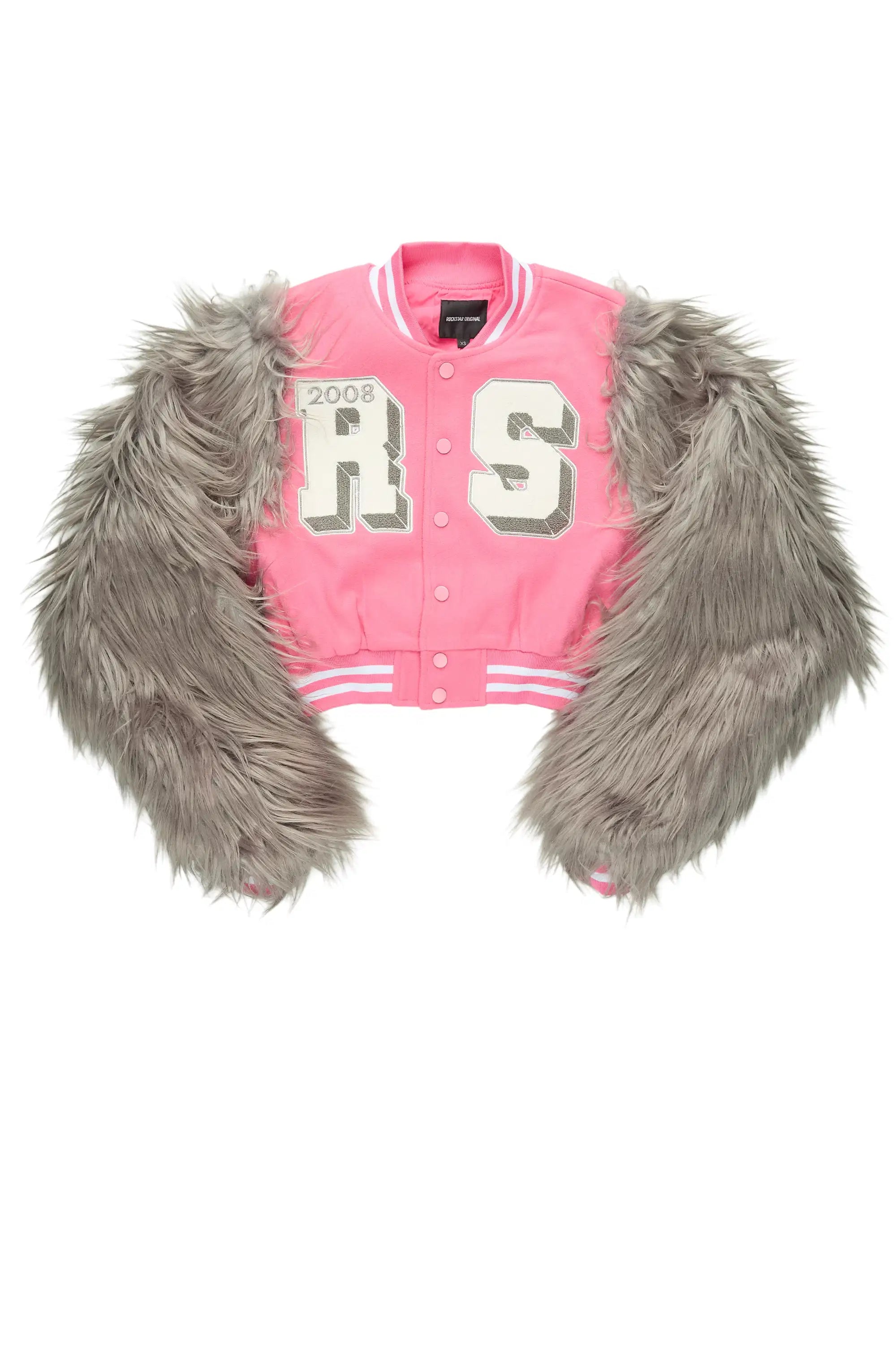 Jameicia Pink/Grey Fur Sleeve Varsity Jacket