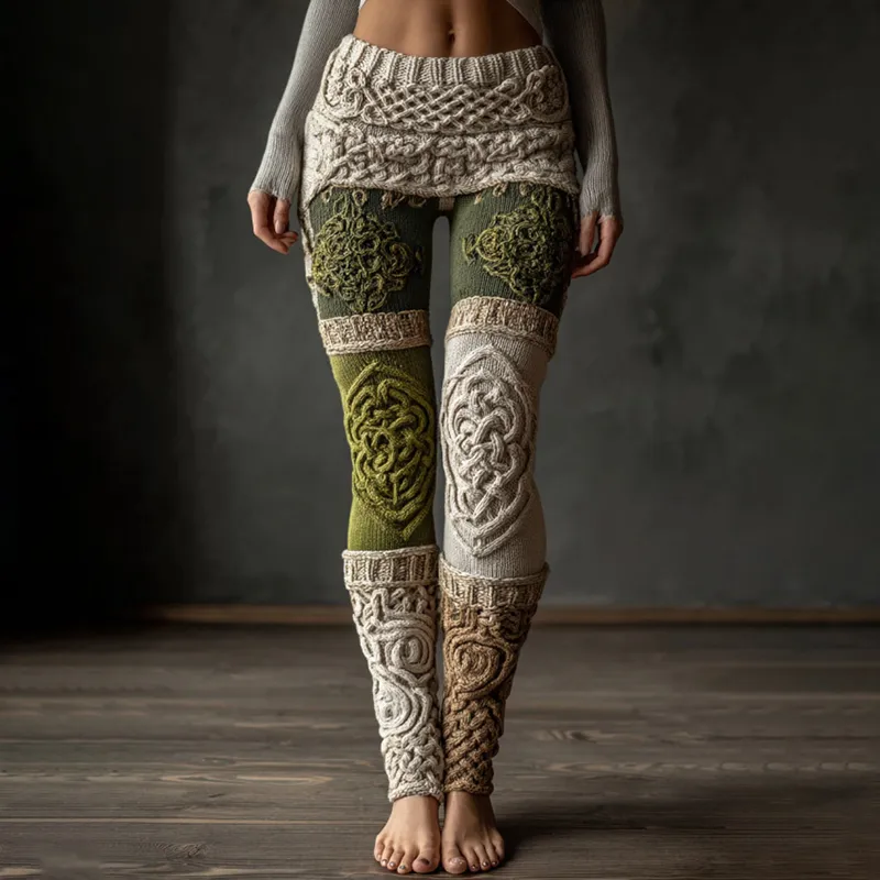 Vintage Viking Celtic Pattern Knit Art Cozy Leggings