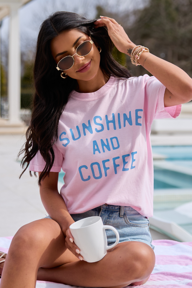 Sunshine And Coffee Light Pink Graphic Tee