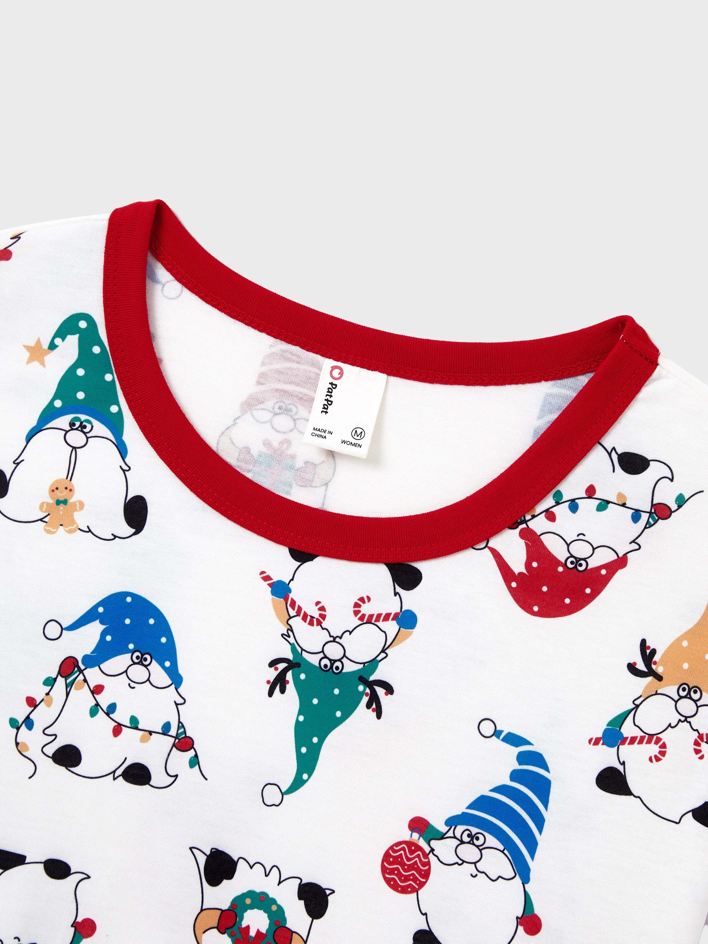 Christmas Matching Family Pajamas Set Christmas Gnome Print PJS with Christmas Socks Red