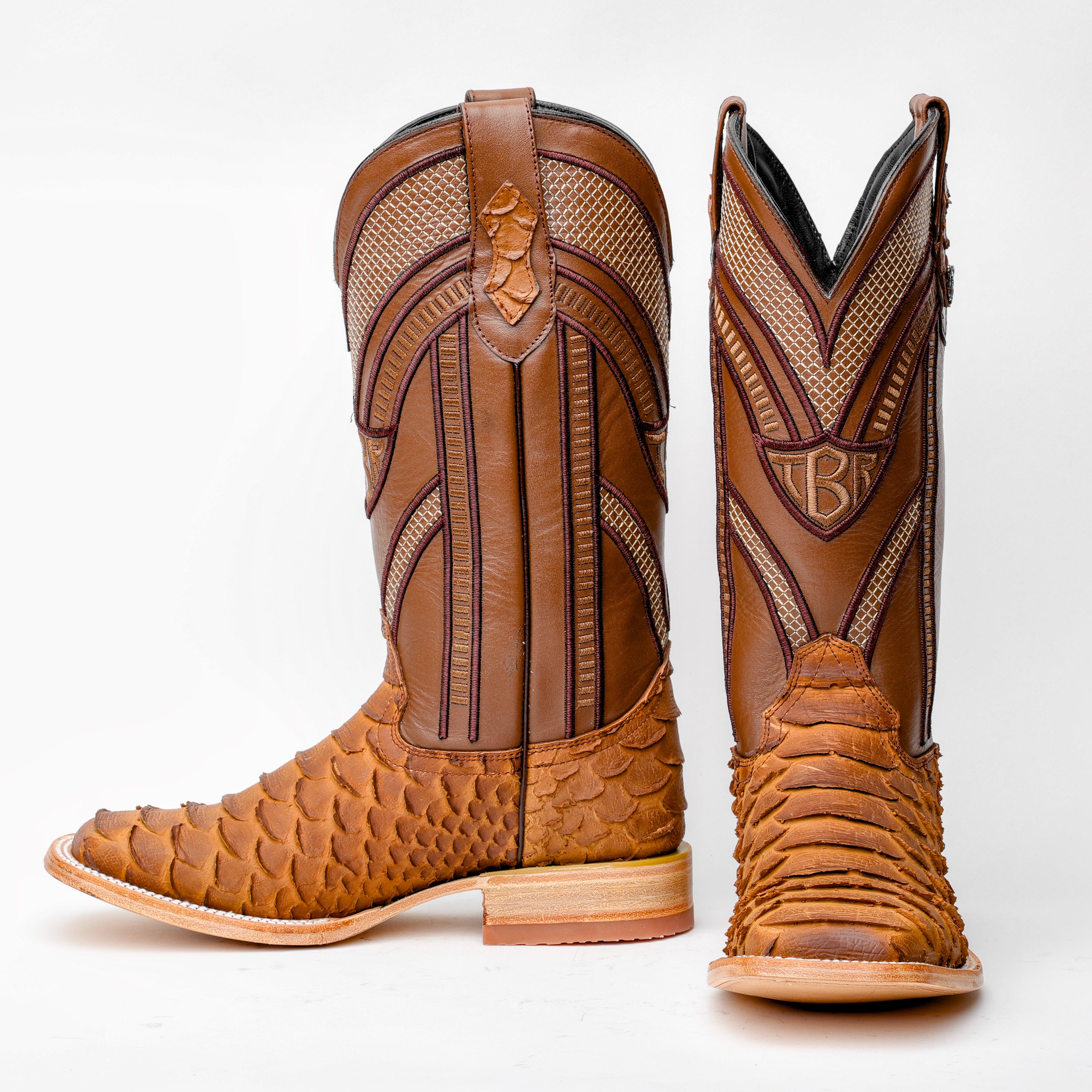 Matte Tan Jumbo Python Leather Boots - Square Toe