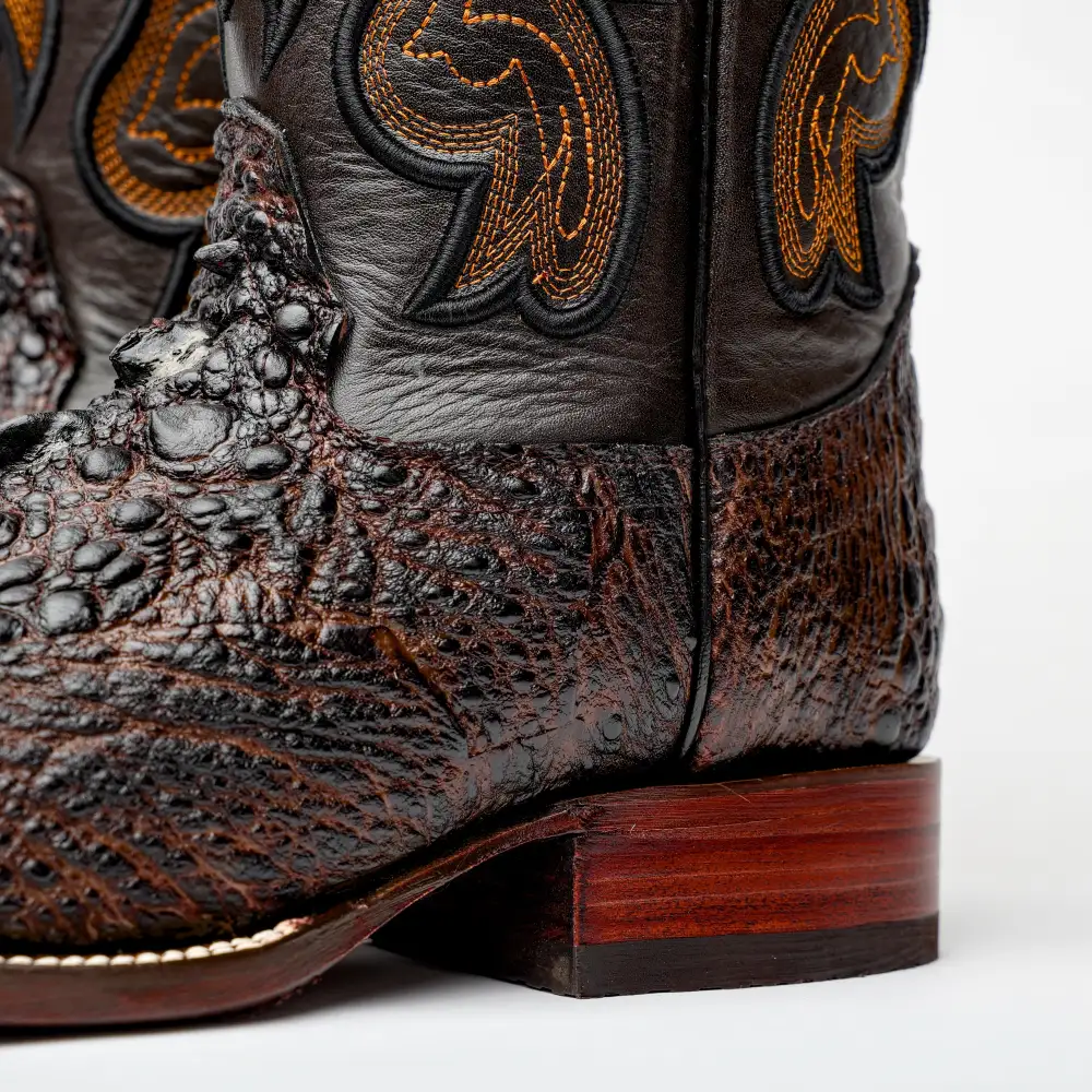 Chocolate Brown Snapping Turtle Leather Boots - Square Toe