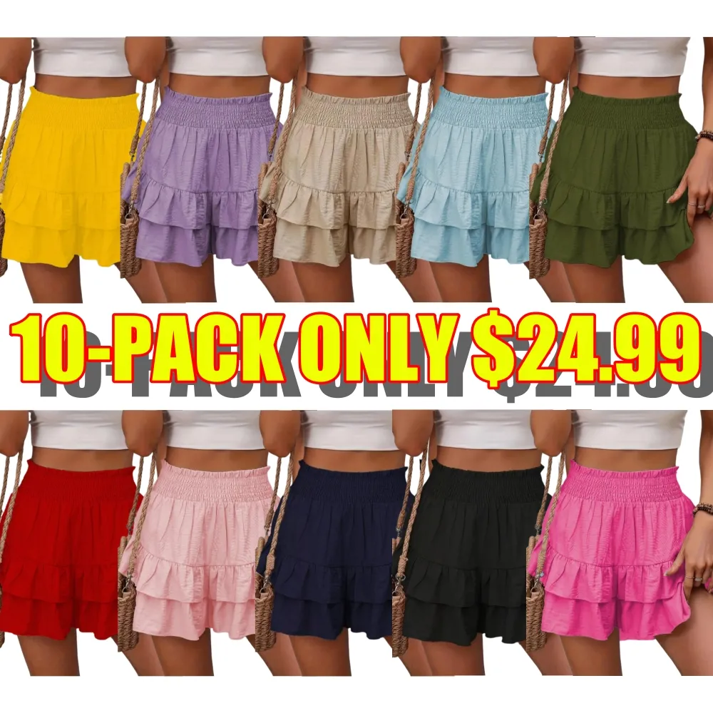 Women's Fabric Frill Trim Ruffle Hem Shirred High (Less than $3 each!)