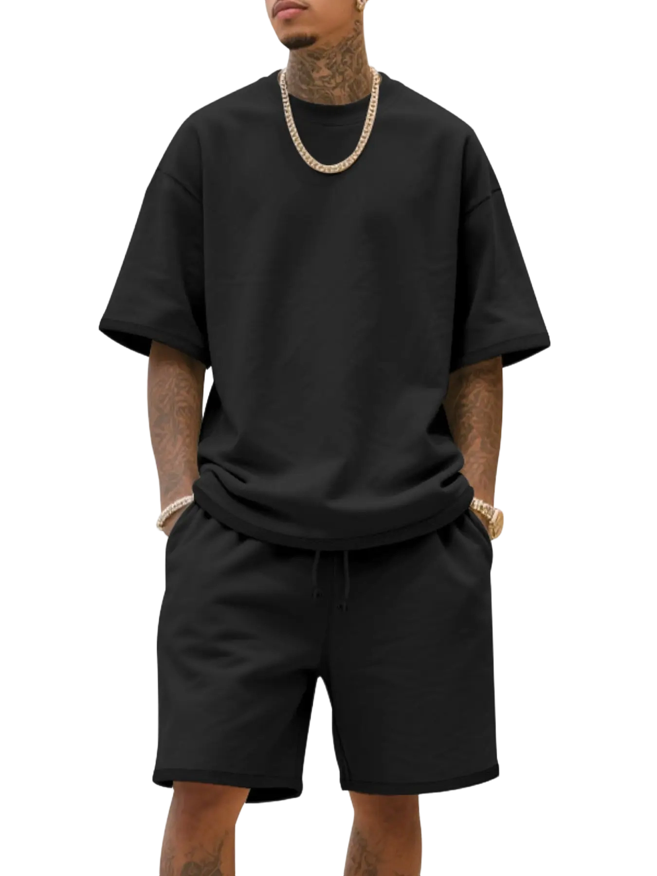 Men's Summer Casual Set, Pure Color Round Neck Short Sleeve Knit Tee & Shorts, Classic Loose Fit Sportswear, Comfortable Daily Wear Outfit