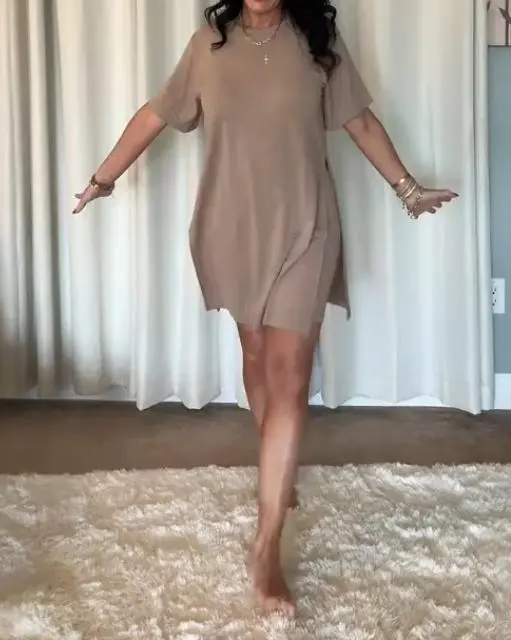 Women Plus Crewneck Short Sleeve Tops and Skinny Biker Shorts Sets