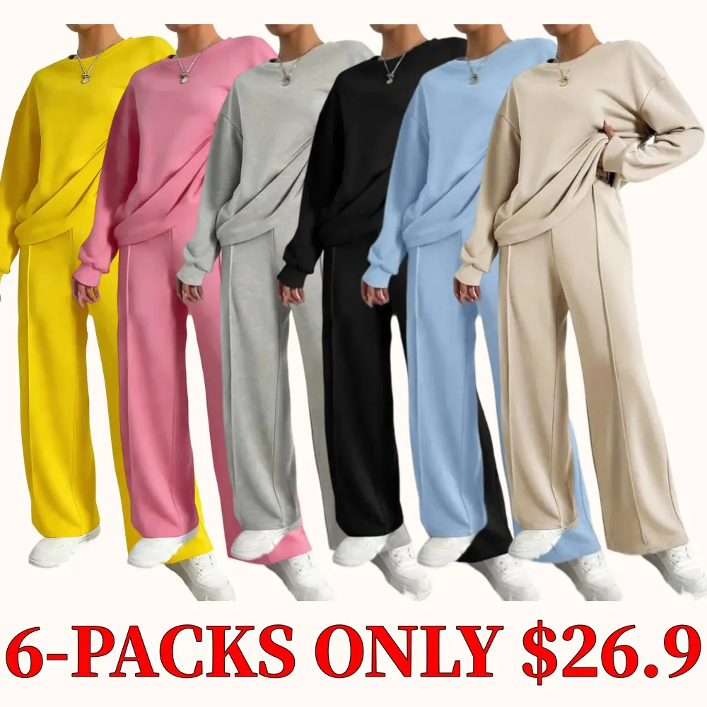 Women's casual two-piece set, featuring a round-neck long-sleeved top and trousers