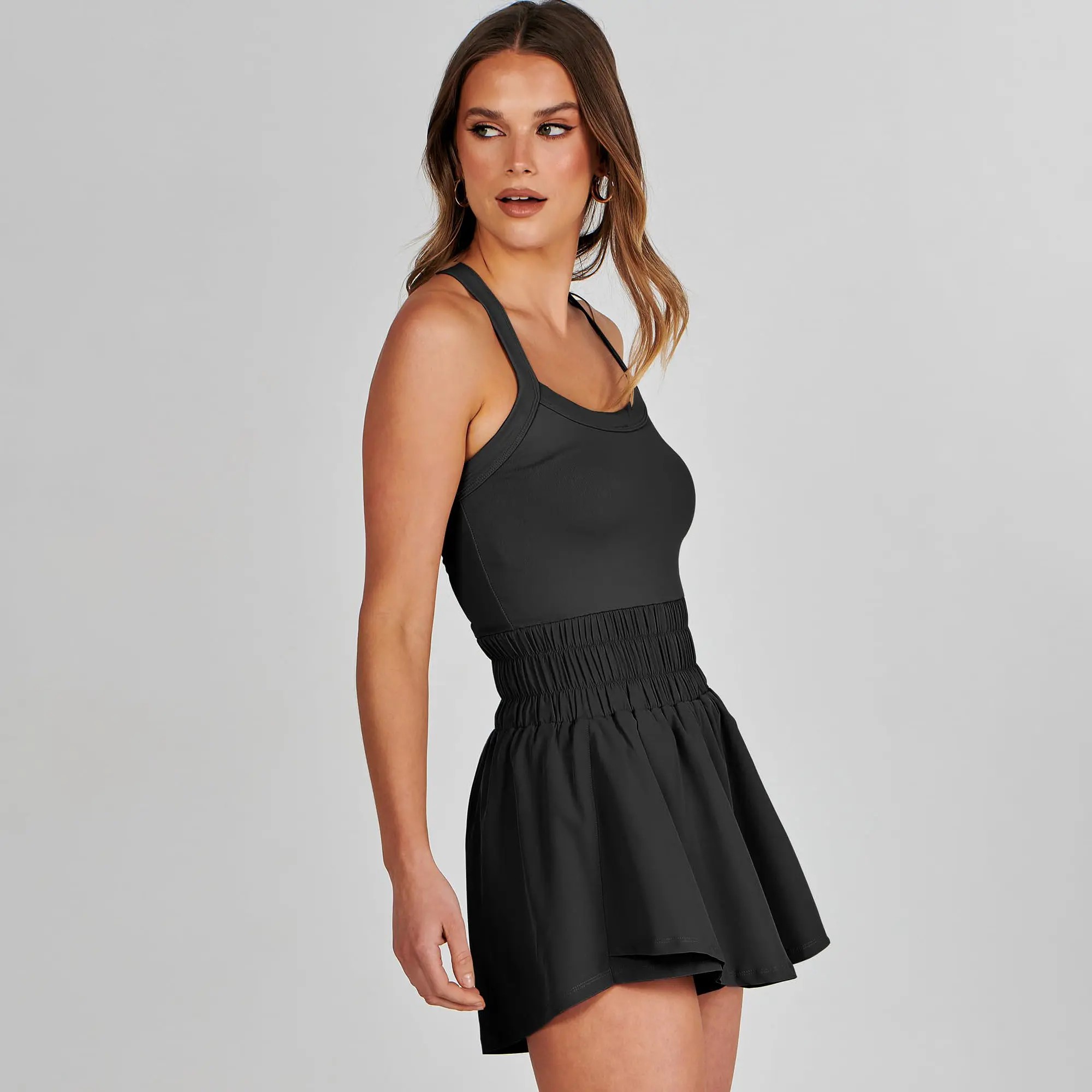 Women’s Athletic Tennis Dress – Sleeveless Mini Skort Romper