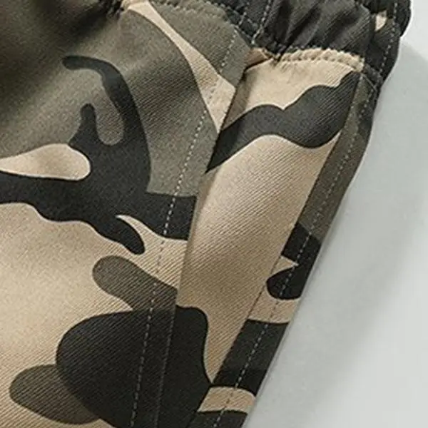 Men's camouflage cargo shorts – multi-pocket design, drawstring waist belt