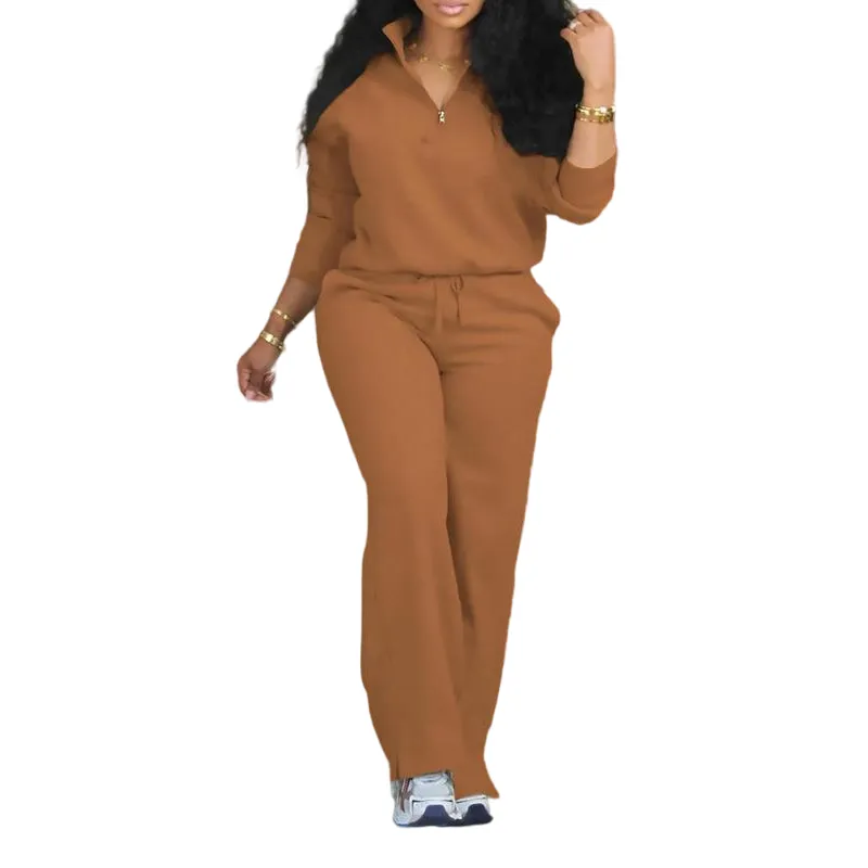 Women's Solid Half Placket Split Hem Pants Set