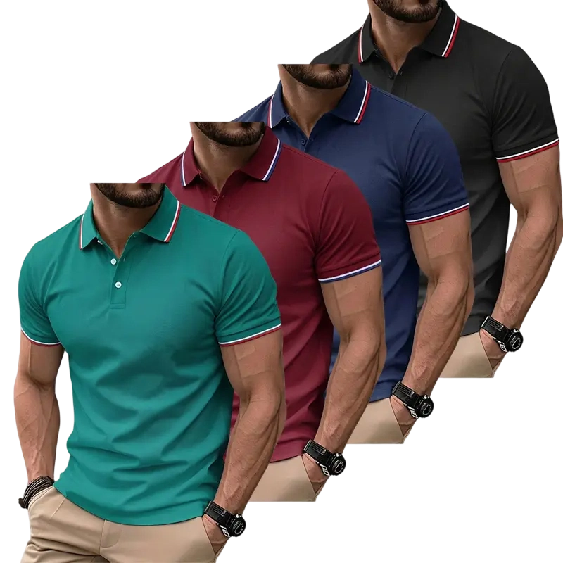 Men’s Short-Sleeve T-Shirt Pack of 12 – Solid Color, Turn-Down Collar Design, Slim Fit, Business Casual, Comfortable Undershirt