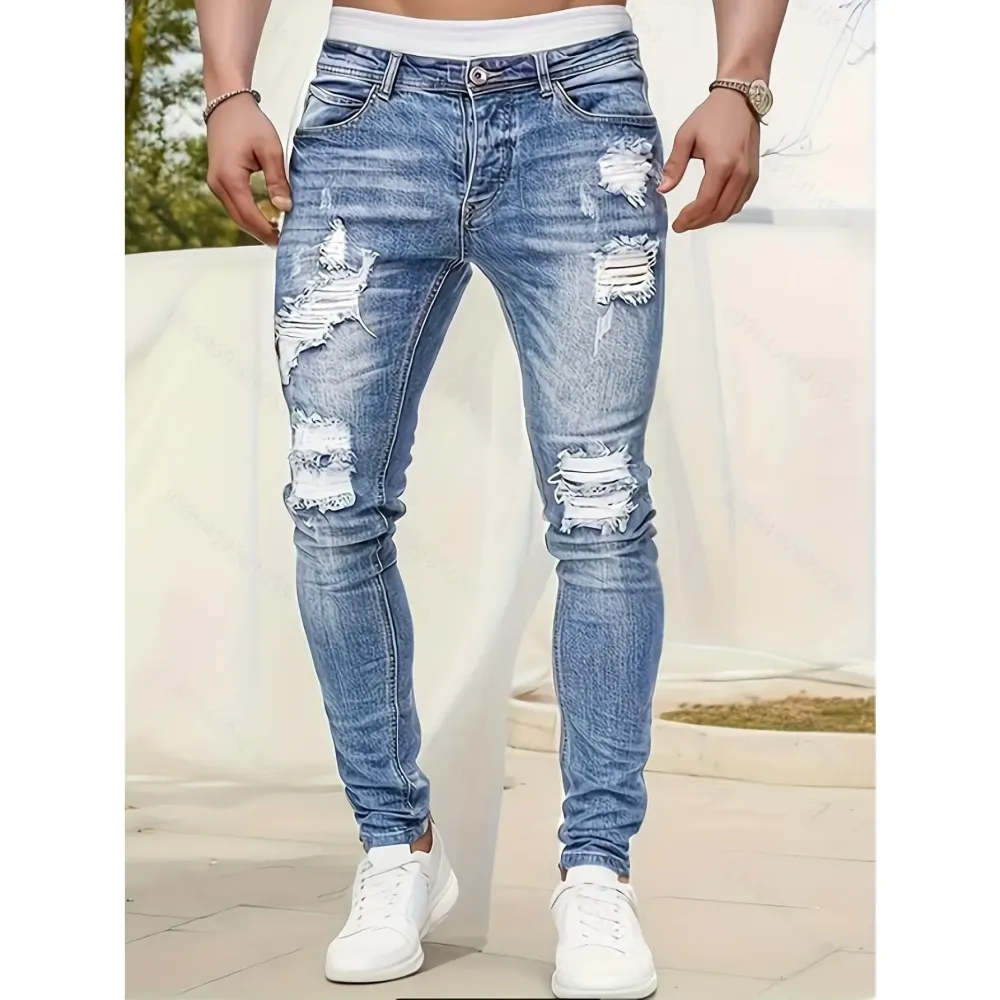 Men’S Casual Slim-Fit Denim For Streetwear Fans Suitable For Daily Wear And City Use Medium Elasticity Medium