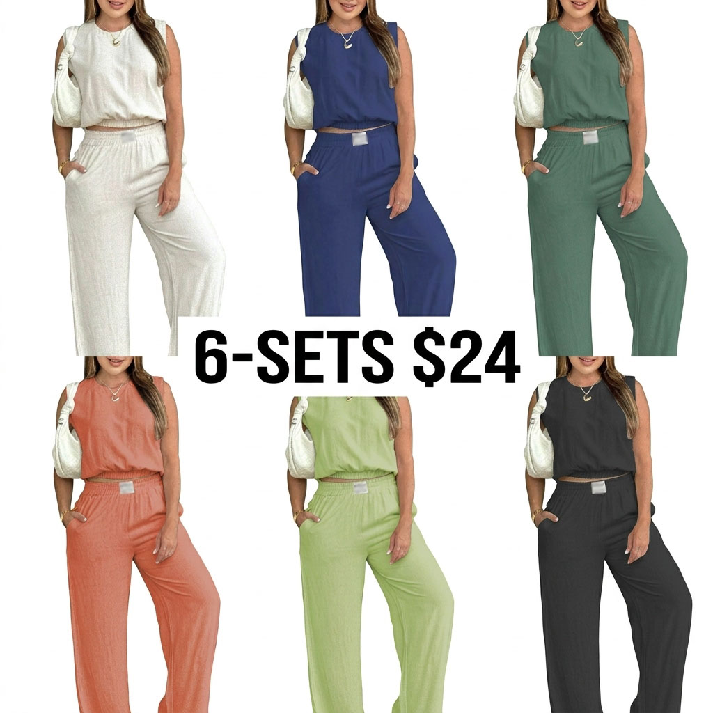 Women's 2-Piece Tank Top & Wide Leg Pants Set – Breathable Linen Summer Outfit
