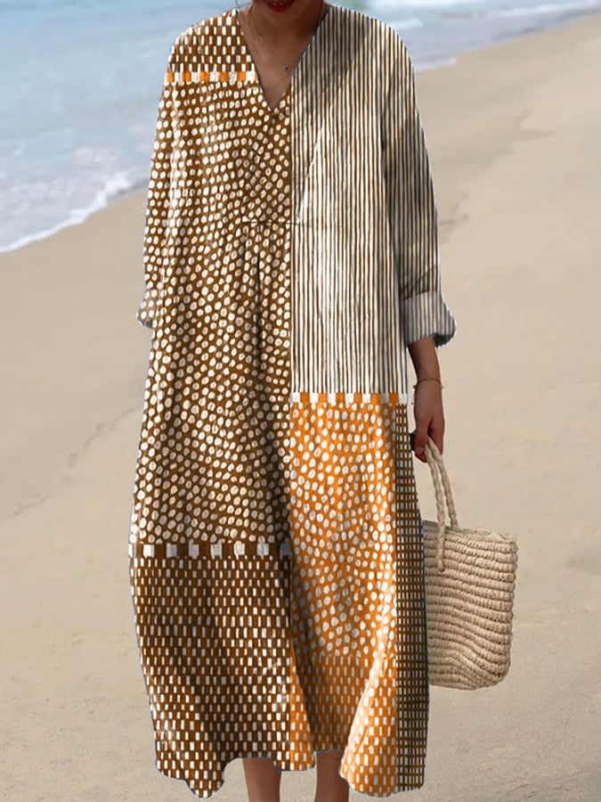 Women's Abstract Geometric Line Art Print Dress- Fast Shipping