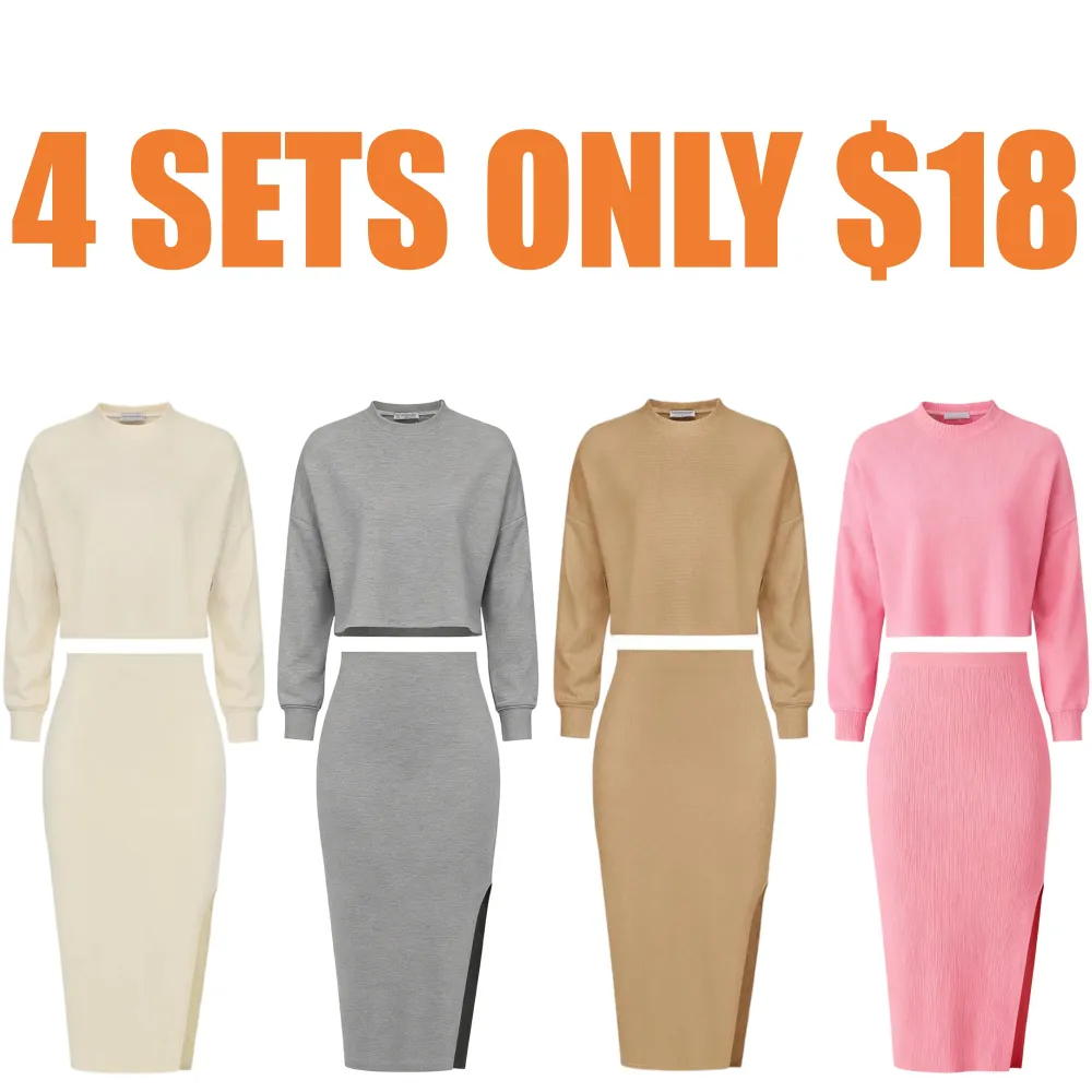 Women's 2-piece tracksuit: cropped top + left-slit skirt