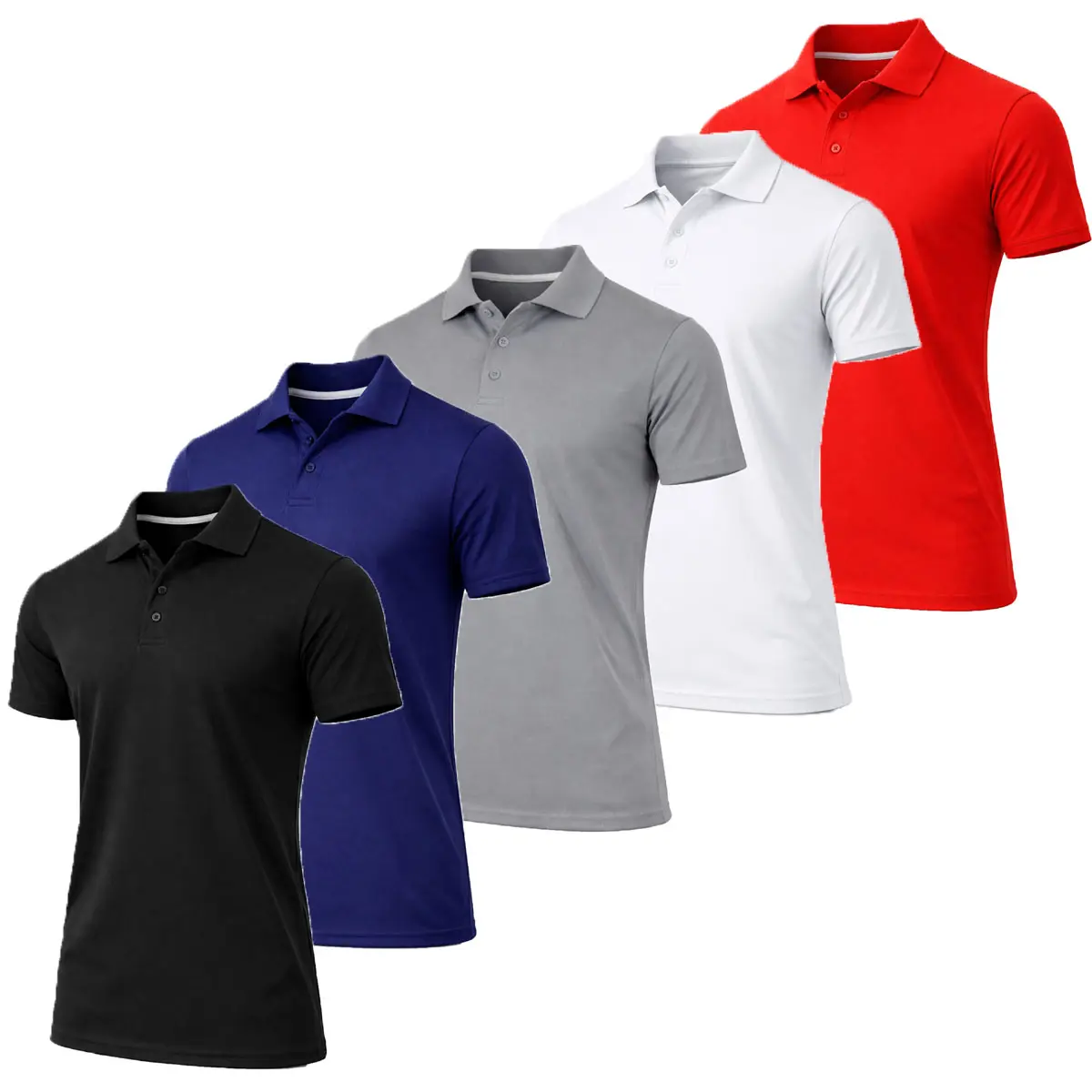 Men's 5-Pack Dry Fit Moisture-Wicking Fabric Polo Collar Shirt Menswear Stylish Ribbed Sleeve